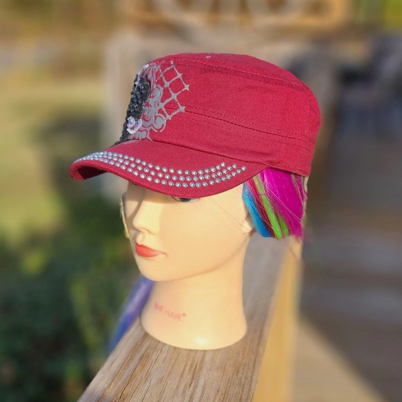 Ladies Burgundy Cross BLING Hat NEW - Picture 3 of 4